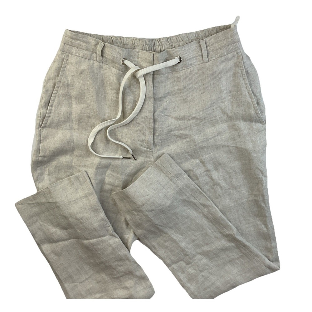 Eleventy Trousers 100% Linen Drawstring Tapered Pants Relaxed Italy EU 40 US 2
